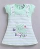 MELONI Knitted Knit Half Sleeves Striped & Baby Girl Text Embroidered Dress - Sea Green