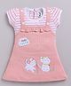 MELONI Knitted Knit Half Sleeves Striped & Cats Embroidered Dress - Peach