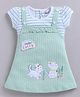 MELONI Knitted Knit Half Sleeves Striped & Cats Embroidered Dress - Sea Green