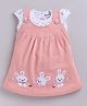 MELONI Knitted Knit Half Sleeves Bunny Embroidered Dress - Peach
