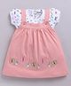 MELONI Knitted Knit Butterfly Embroidered Pinafore Dress With Half Sleeves Top - Peach