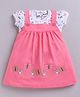 MELONI Knitted Knit Butterfly Embroidered Pinafore Dress With Half Sleeves Top - Pink