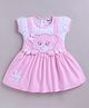 MELONI Knitted Knit Half Sleeves Teddy Embroidered & Dot Printed Dress - Pink