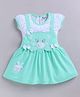 MELONI Knitted Knit Half Sleeves Teddy Embroidered & Dot Printed Dress - Sea Green