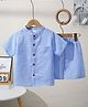The Kids Club Cotton Blend Knit Half Sleeves Striped Coordinating Shirt & Shorts Set - Blue