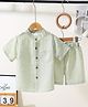The Kids Club Cotton Woven Half Sleeves Striped Shirt & Shorts Set - Green