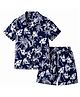 The Kids Club Cotton Blend Knit Half Sleeves Palm Tree Printed Coordinating Shirt & Shorts Set - Navy Blue