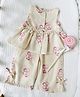 The Kids Club Cotton Woven Sleeveless Floral Printed Coordinating Top & Palazzo Set - Pink & Beige