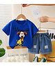 Googo Gaaga 100%Cotton Jersey Half Sleeves Dog Face Applique Tees & Shorts Set - Blue