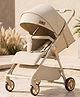 StarAndDaisy Foldable Stroller for Baby 0 to 3 Years Infant and Toddler Travel Pram with Adjustable Canopy Footrest Lockable Wheels Multi Level Recline Storage Basket 5 Point Safety Belt Beige