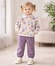Mi Arcus Knit Full Sleeves Floral Printed Sweatshirt & Pajama Set - Purple
