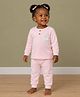 Mi Arcus Knit Full Sleeves Bow Printed Top & Pajama Set - Pink