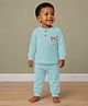 Mi Arcus Knit Full Sleeves Bear  Printed Shirt & Pajama Set - Blue