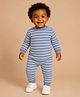 Mi Arcus 100% Cotton Knit Full Sleeves Striped Coordinating Tee & Pajama Set - Blue