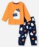 Babyhug Cotton Knit Full Sleeves T-Shirt & Pajama Night Suit with Halloween Boo Print- Orange