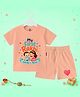 The Peppy Tend 100% Cotton Knit Raksha Bandhan Theme Half Sleeves My First Rakhi Text Printed Tee & Shorts Set - Peach