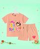 The Peppy Tend 100% Cotton Knit Raksha Bandhan Theme Half Sleeves My 1st Rakhi Text Printed Tee & Shorts Set - Peach