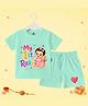 The Peppy Tend 100% Cotton Knit Raksha Bandhan Theme Half Sleeves My 1st Rakhi Text Printed Tee & Shorts Set - Sea Green