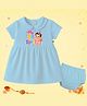Peppy Tend 100% Cotton Knit Raksha Bandhan Theme Half Sleeves My 1st Rakhi Text Printed Dress With Bloomer - Blue