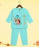 The Peppy Tend 100% Cotton Woven Raksha Bandhan Theme Full Sleeves My First Rakhi Text Printed Angarkha Style Kurta & Pyjama Set - Sea Green