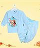 The Peppy Tend 100% Cotton Woven Raksha Bandhan Theme Full Sleeves My First Rakhi Text Printed Kurta & Dhoti Set - Blue