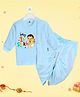 The Peppy Tend 100% Cotton Woven Raksha Bandhan Theme Full Sleeves My 1st Rakhi Text Printed Kurta & Dhoti Set - Blue
