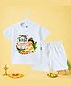 The Peppy Tend 100% Cotton Knit Onam Theme Full Sleeves My 1st Onam Text Printed Tee & Shorts Set - White