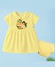 The Peppy Tend 100% Cotton Knit Onam Theme Half Sleeves My First Onam Text Printed Dress With Bloomer - Yellow