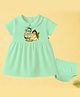 The Peppy Tend Cotton Knit Onam Theme Half Sleeves My First Onam Text Printed Dress With Bloomer - Sea Green