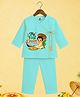 The Peppy Tend 100% Cotton Knit Onam Theme Full Sleeves My First Onam Text Printed Kurta & Pyjama Set - Sea Green