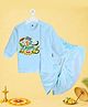 The Peppy Tend 100% Cotton Knit Onam Theme Full Sleeves My First Onam Text Printed Kurta & Dhoti Set - Blue