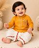 BYB Premium Cotton Silk Woven Full Sleeves Lord Ganesh Embroidered Dhoti & Kurta Set - Yellow