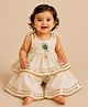BYB Premium Cotton Woven Sleeveless Lace & Pearls Embellished Morpankh Embroidered Kurti & Palazzo Set - Col Ivory