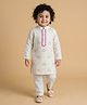 BYB Premium Pure Cotton Woven Full Sleeves Car  Embroidered Kurta & Pyjama Set - Ivory