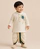 BYB Premium Cotton Woven Full Sleeves Morpankh  Embroidered Kurta & Dhoti Set - Col Ivory