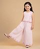 BYB Premium Cotton Woven Sleeveless Striped & Floral Embroidered Top & Palazzo Set - Baby Pink