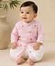 BYB Premium Cotton Woven Full Sleeves Horses & Floral Embroidered Dhoti Kurta Set - Baby Pink