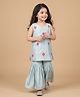BYB Premium Chanderi Woven Sleeveless Pearl Detailed Floral Embroidered Kurti & Gharara Set -  Blue