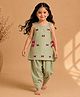 BYB Premium Chanderi Woven Sleeveless Pearl Embellished Bow Embroidered Kurti & Slawar Set - Green