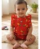 Qvink Cotton Woven Sleeveless Frill Detailed & Pineapple Printed Romper - Red