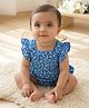 Qvink Cotton Woven Sleeveless Frill Detailed Sea Life Theme Printed Romper - Blue