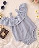 Qvink Cotton Woven Sleeveless Frill Detailed & Striped Onesie - Blue