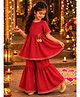 Qvink Cotton Woven Half Sleeves Floral Printed Kurti & Sharara Set - Red