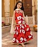 Qvink Cotton Woven Sleeveless Floral Printed Lace Embellished Lehenga Choli Set With Dupatta - Red