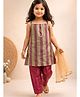 Qvink Tafetta Woven Sleeveless Striped Kurti & Pant With Dupatta Set - Pink