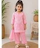 Qvink Cotton Woven Full Sleeves Chikankari Embroidered Kurti & Pant With Dupatta - Pink