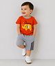 Qvink Cotton Woven Half Sleeves Elephant Patch Detailed Tee & Shorts Set - Orange