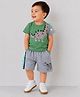 Qvink Cotton Woven Half Sleeves Dinosaurs Printed Tee & Shorts Set - Green