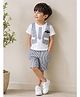 Qvink Cotton Woven Half Sleeves Striped Tee & Shorts Set - White