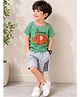 Qvink Cotton Woven Half Sleeves Elephant Patch Detailed Tee & Shorts Set - Green